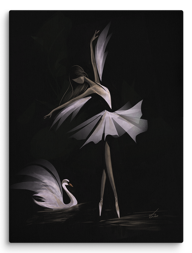 Minimalist line art print of "Swans" by Tatyana Markovtsev — one continuous line drawing