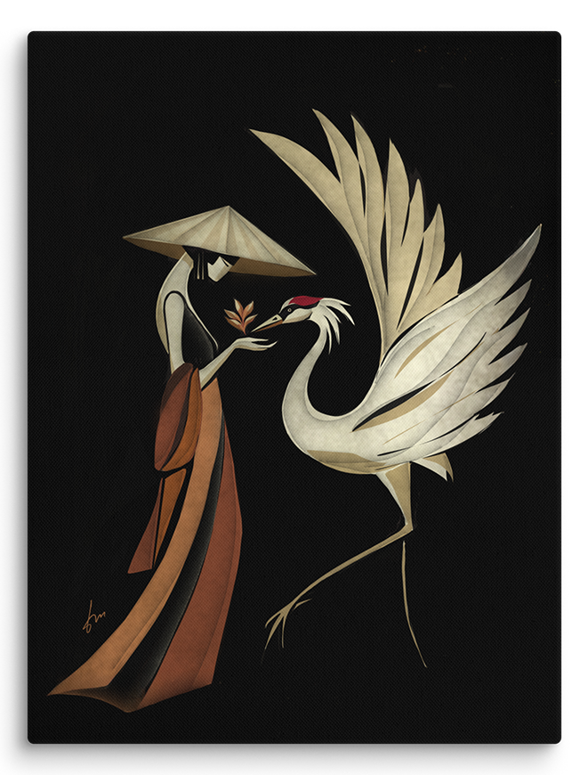 Minimalist line art print of "The Crane" by Tatyana Markovtsev — one continuous line drawing