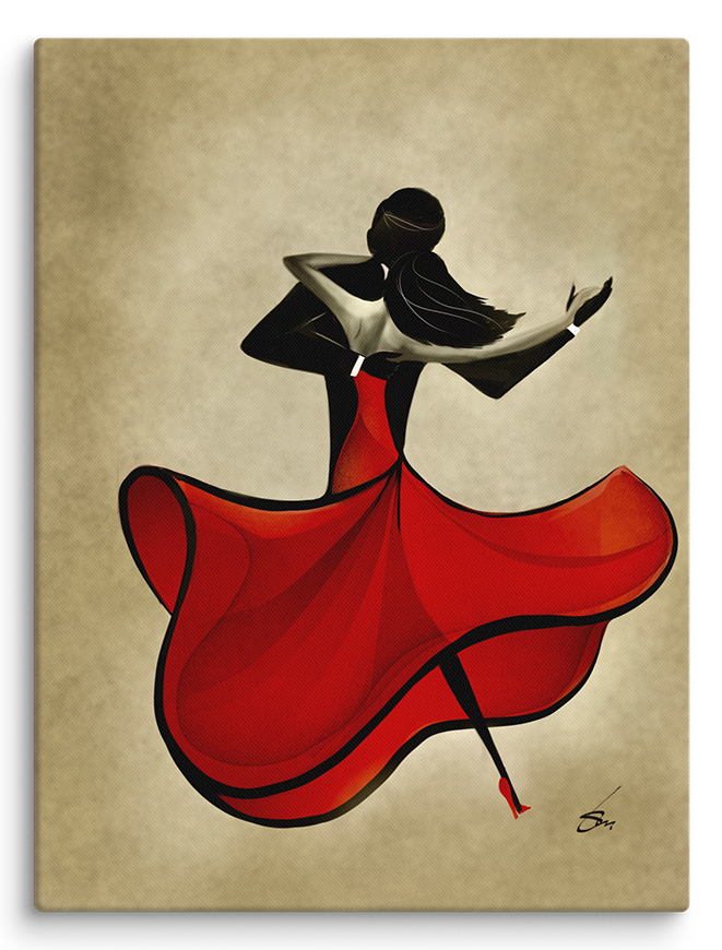 Minimalist line art print of "Spinning Tango" by Tatyana Markovtsev — one continuous line drawing