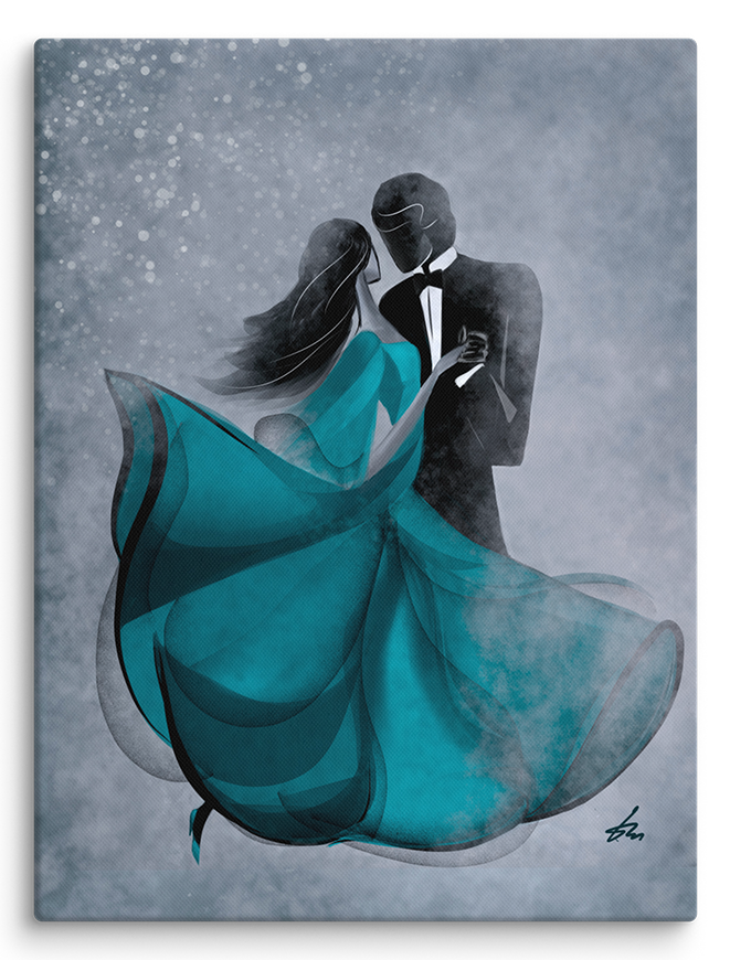 Minimalist line art print of "Night Tango" by Tatyana Markovtsev — one continuous line drawing
