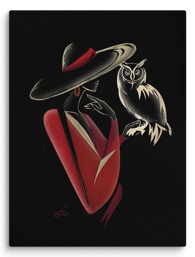Minimalist line art print of "Owl Queen" by Tatyana Markovtsev — one continuous line drawing