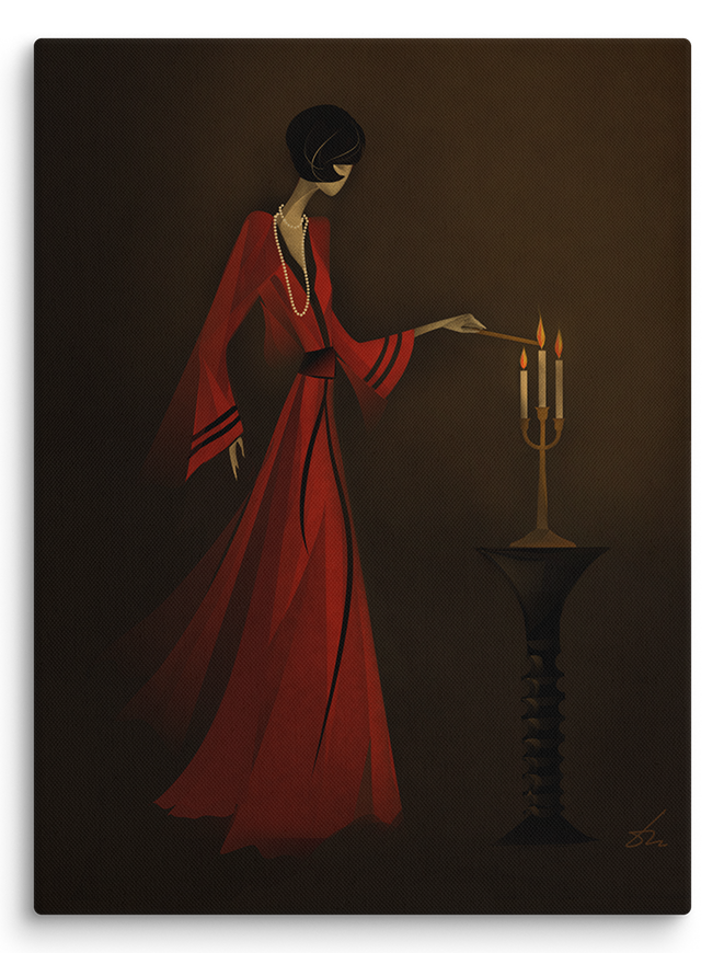Minimalist line art print of "Pearls and Candles" by Tatyana Markovtsev — one continuous line drawing