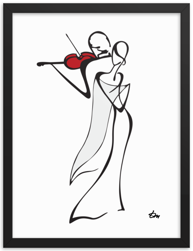 Violinist in Love — minimalist one continuous line art print by Tatyana Markovtsev (view 1)