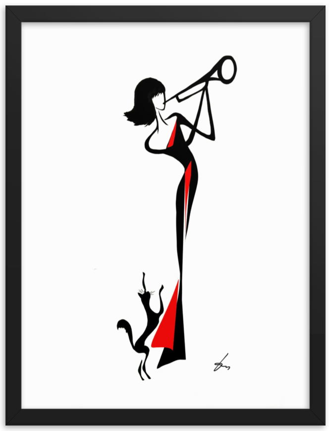 Trumpet — minimalist one continuous line art print by Tatyana Markovtsev (view 1)