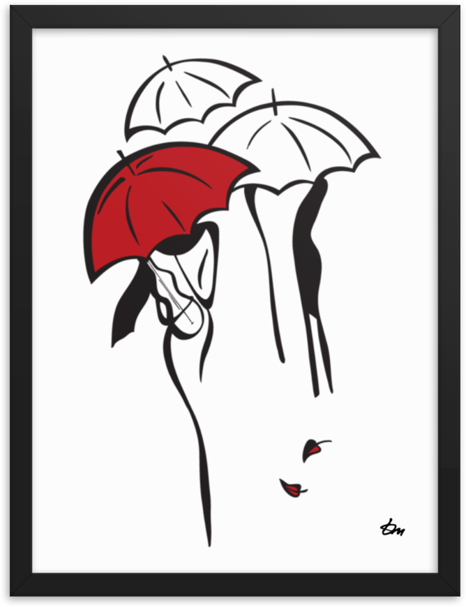 Umbrellas — minimalist one continuous line art print by Tatyana Markovtsev (view 1)